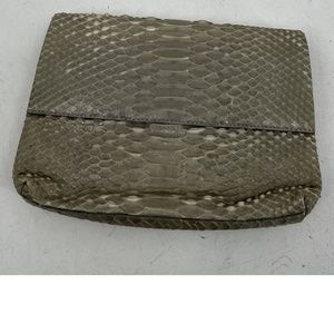 Nancy Gonzalez Gray Genuine Reptile Flap Clutch w/ Suede Lining
